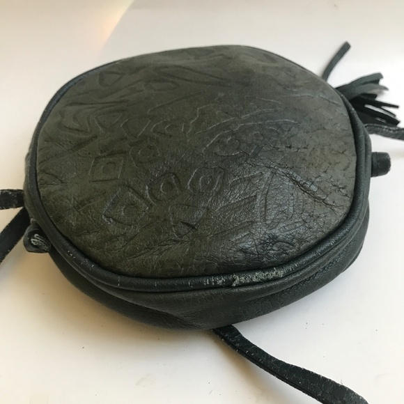 Mundi Vintage Embossed  Leather Crossbody Bag Dark Green - Picture 6 of 7